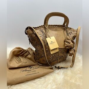 Patricia Nash Laser Lace Vilani Leather Tote with Metallic Gold leather undercut